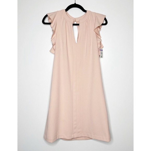 NWT Vince Camuto Pink Ruffle Trim Mini Dress V-Neck Sleeveless Women's Size 4 - Picture 3 of 6